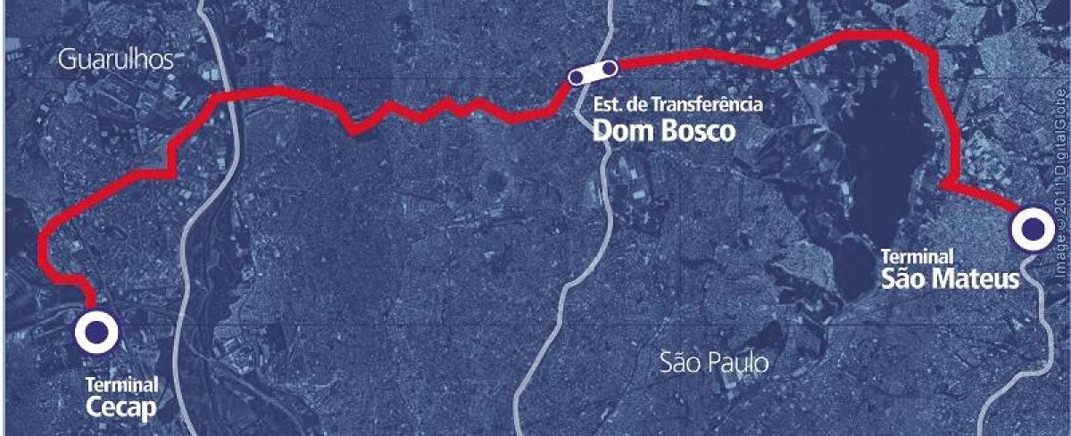 નકશો corredor BRT metropolitano Perimetral Leste