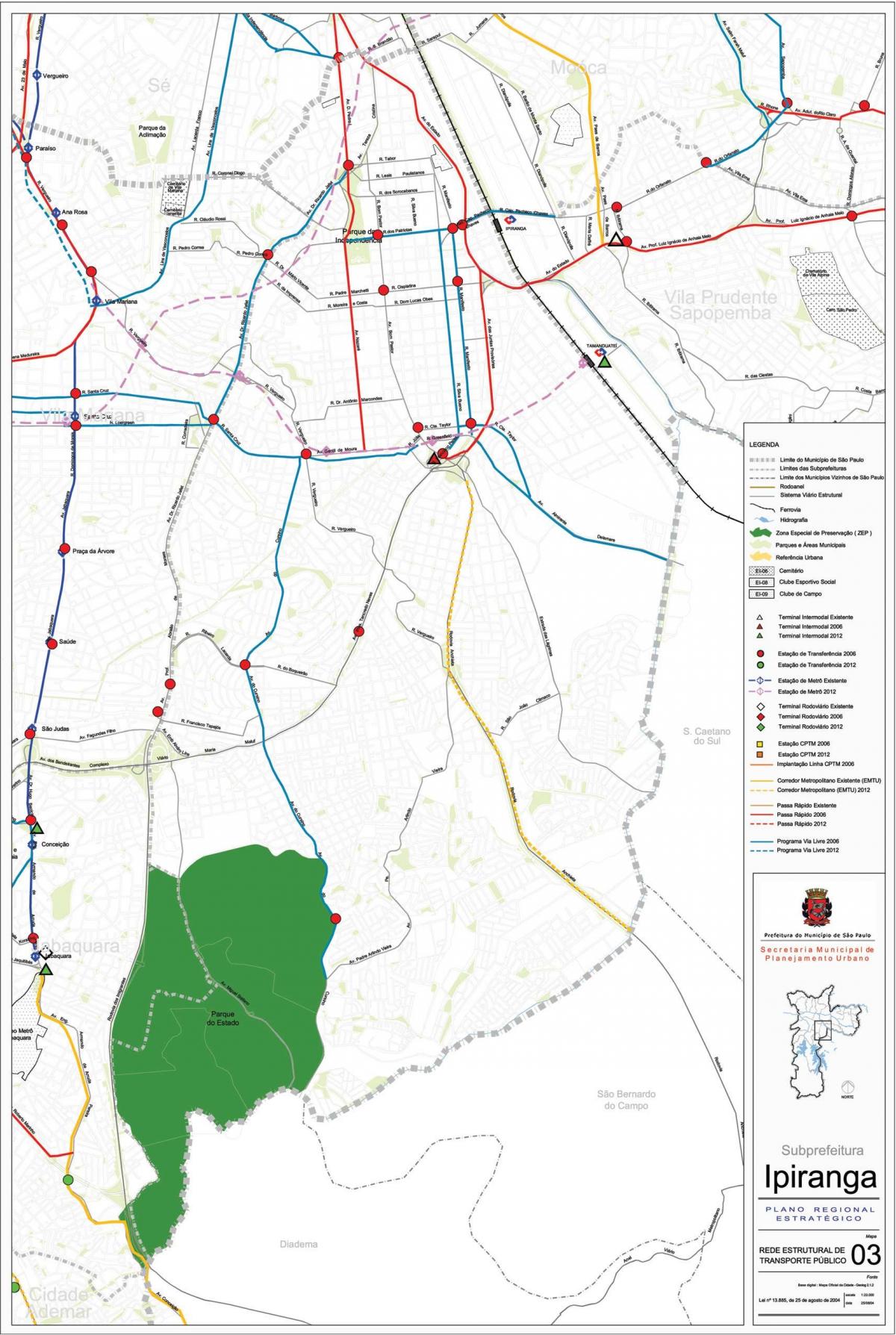 નકશો Ipiranga સાઓ પાઉલો - જાહેર પરિવહન