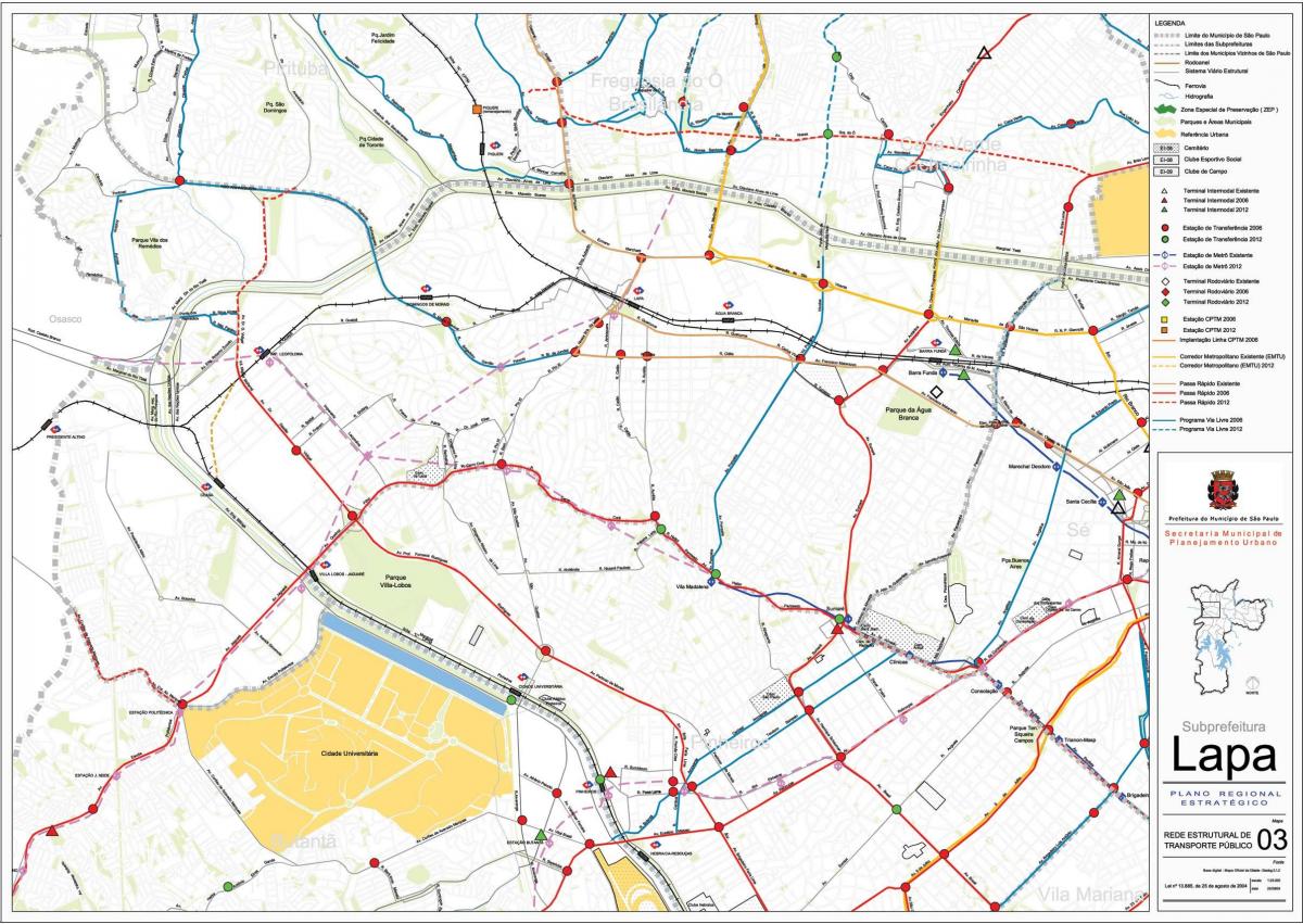 નકશો Lapa સાઓ પાઉલો - જાહેર પરિવહન
