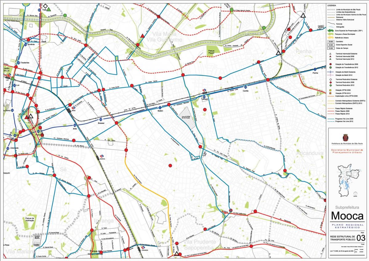 નકશો Mooca સાઓ પાઉલો - જાહેર પરિવહન
