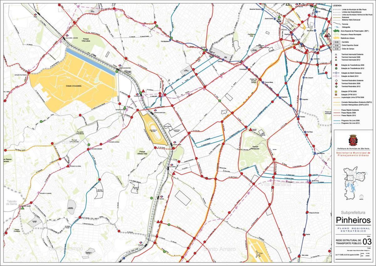 નકશો Pinheiros સાઓ પાઉલો - જાહેર પરિવહન