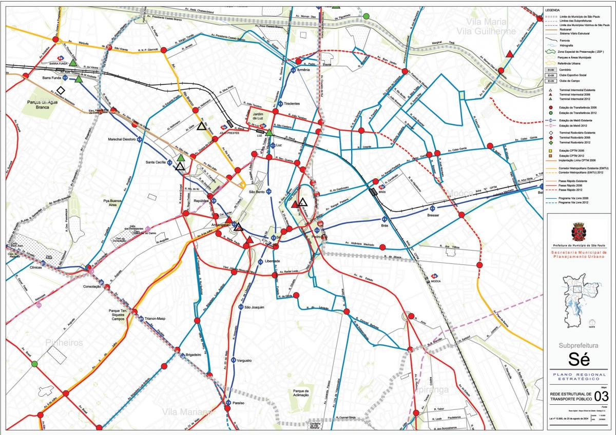 નકશો Sé સાઓ પાઉલો - જાહેર પરિવહન