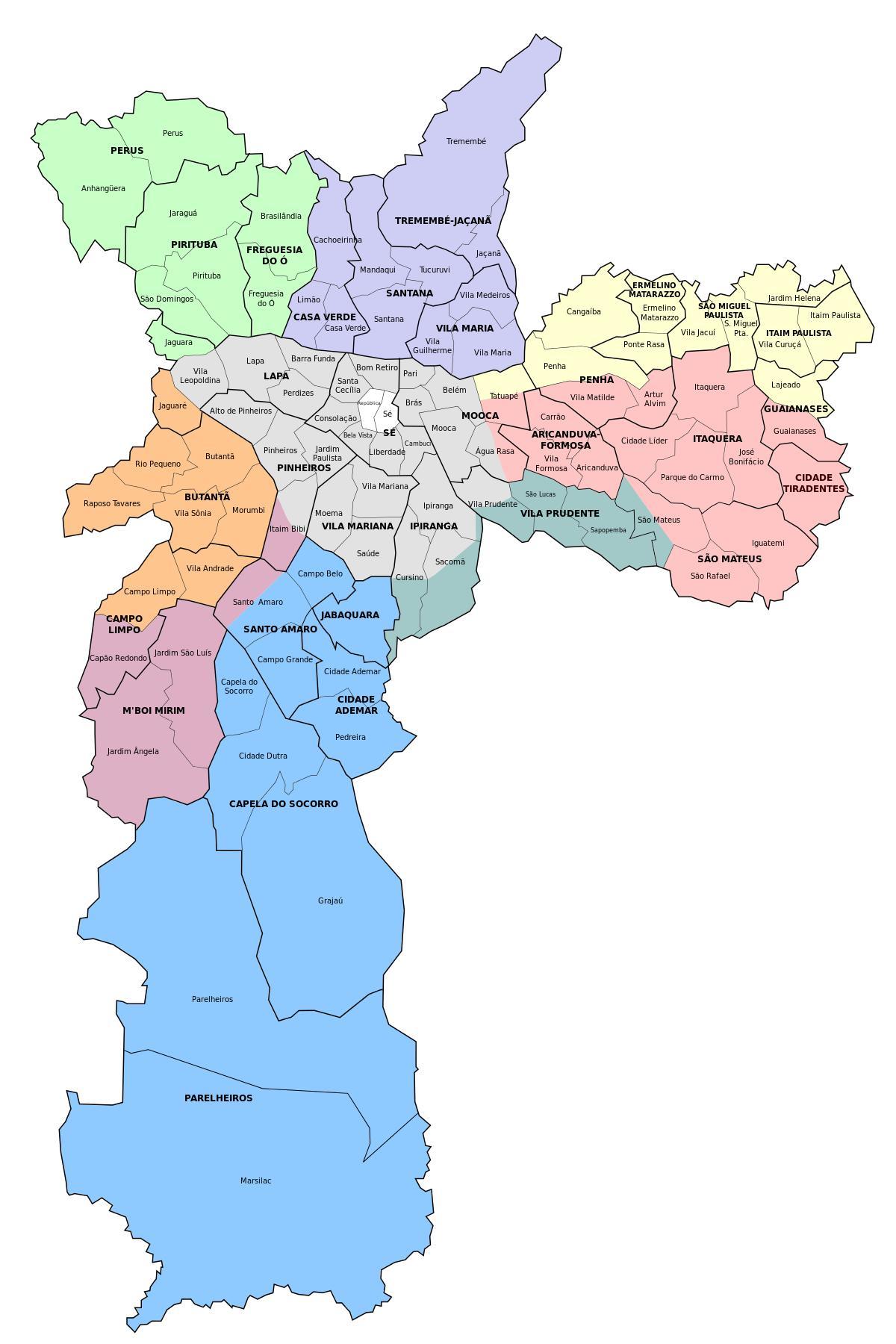નકશો વહીવટી ઝોન સાઓ પાઉલો