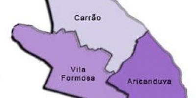 નકશો Aricanduva-વિલા Formosa પેટા-પ્રીફેકચર