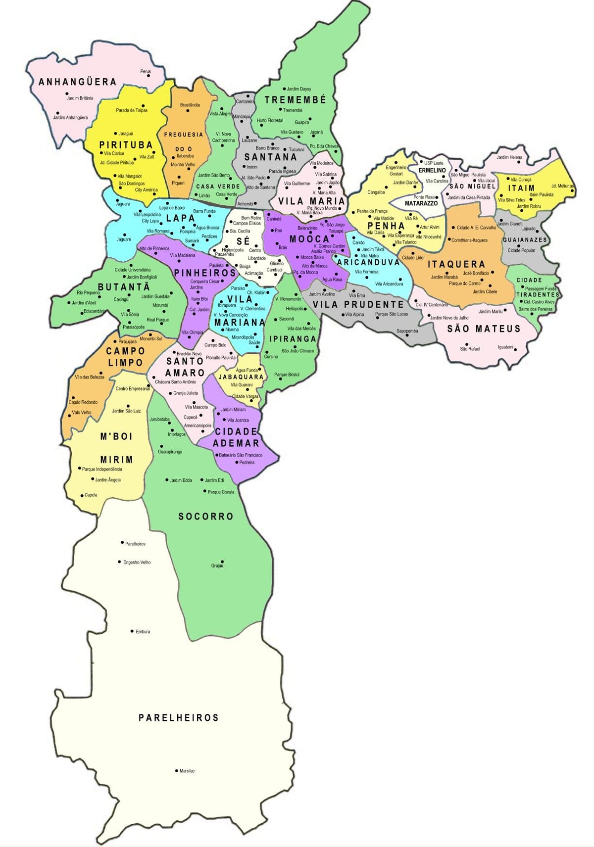 નકશો પેટા-prefectures સાઓ પાઉલો