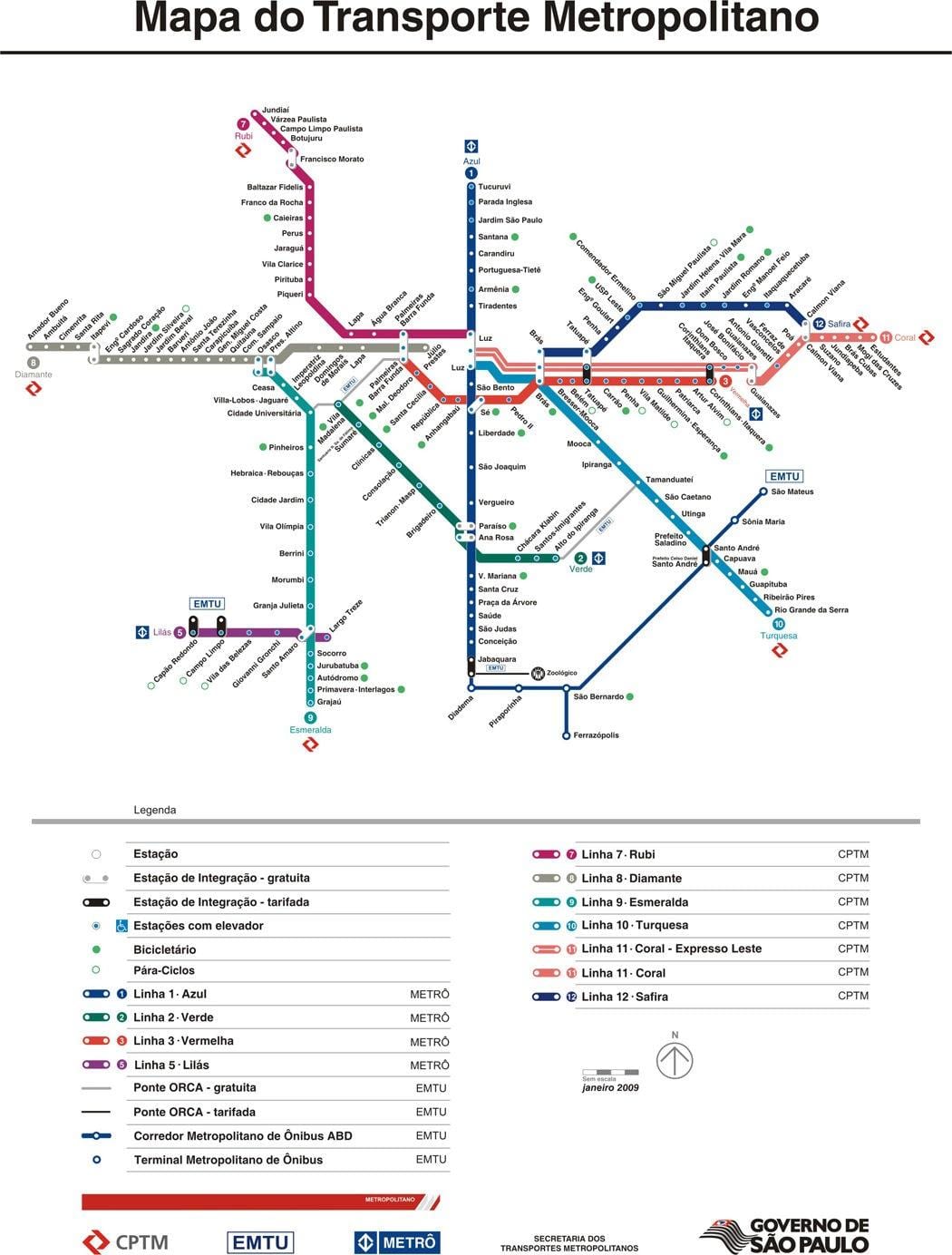 નકશો સાઓ પાઉલો CPTM પરિવહન