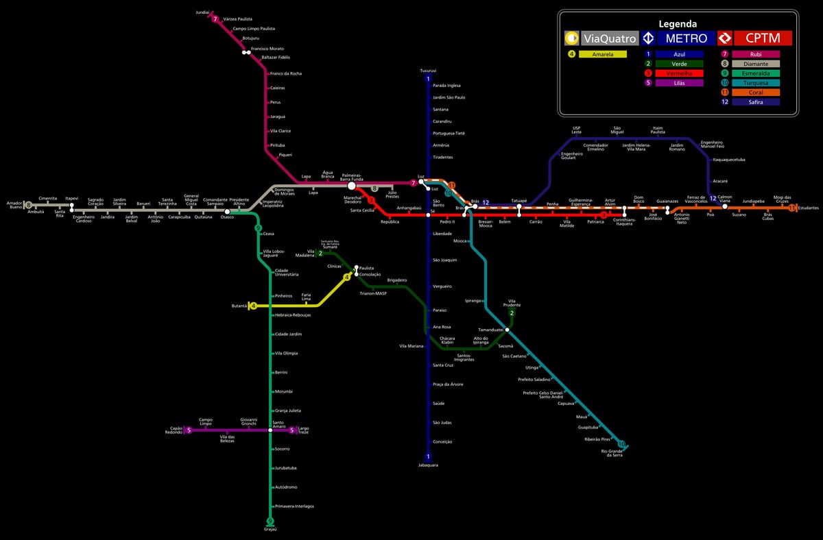 નકશો સાઓ પાઉલો CPTM મેટ્રો