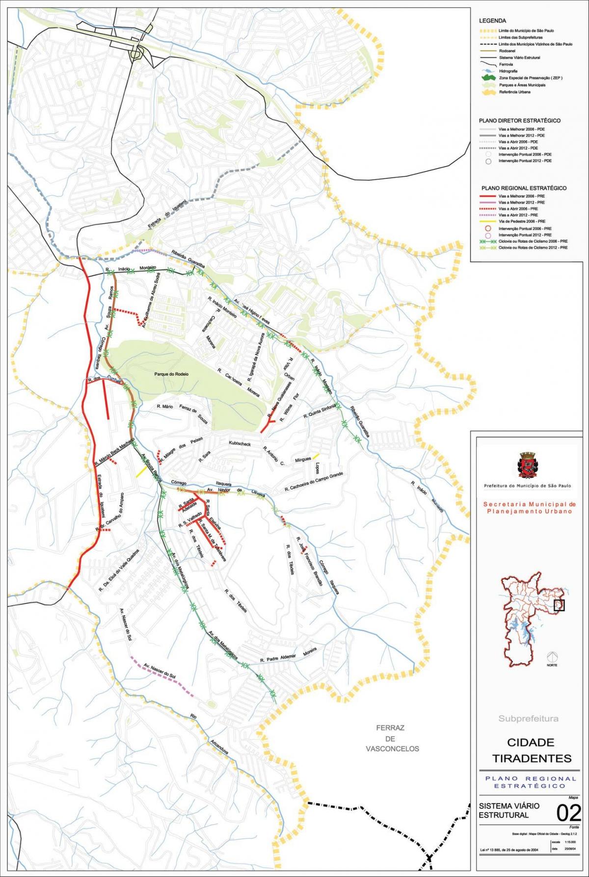 નકશો Cidade Tiradentes સાઓ પાઉલો - રસ્તાઓ