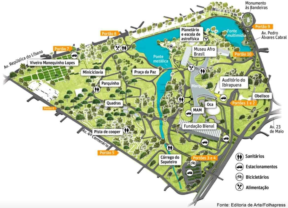 નકશો Ibirapuera પાર્ક સાઓ પાઉલો