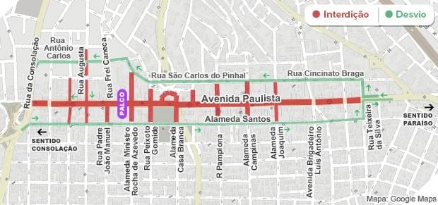 નકશો Paulista એવન્યુ સાઓ પાઉલો
