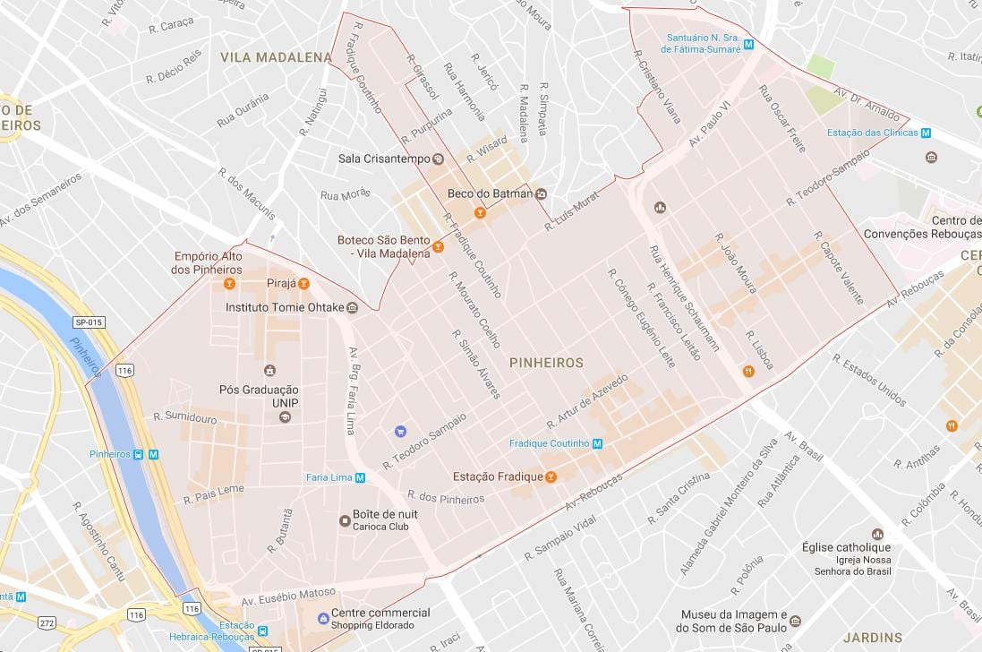 નકશો Pinheiros સાઓ પાઉલો